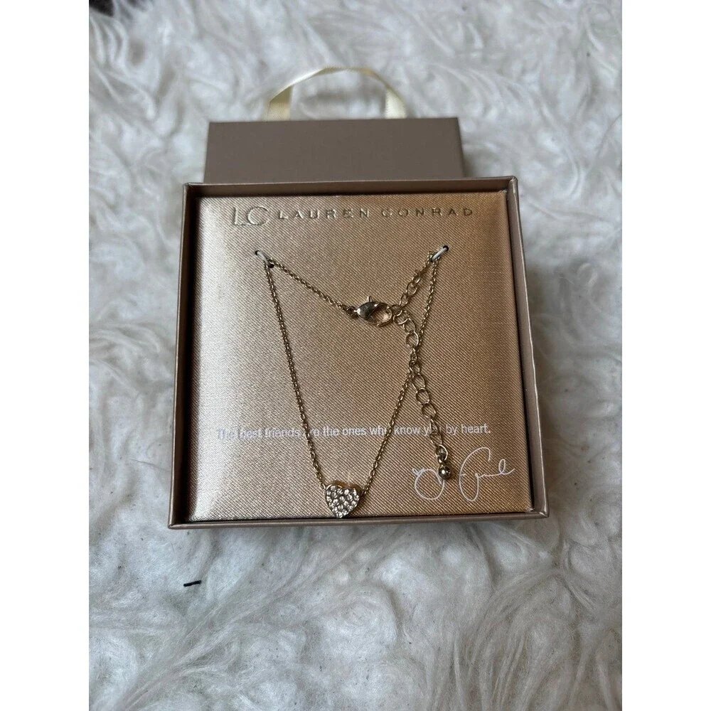 Lauren Conrad LC Crystal Heart Bracelet Rose Gold Tone Adjustable Chain With box